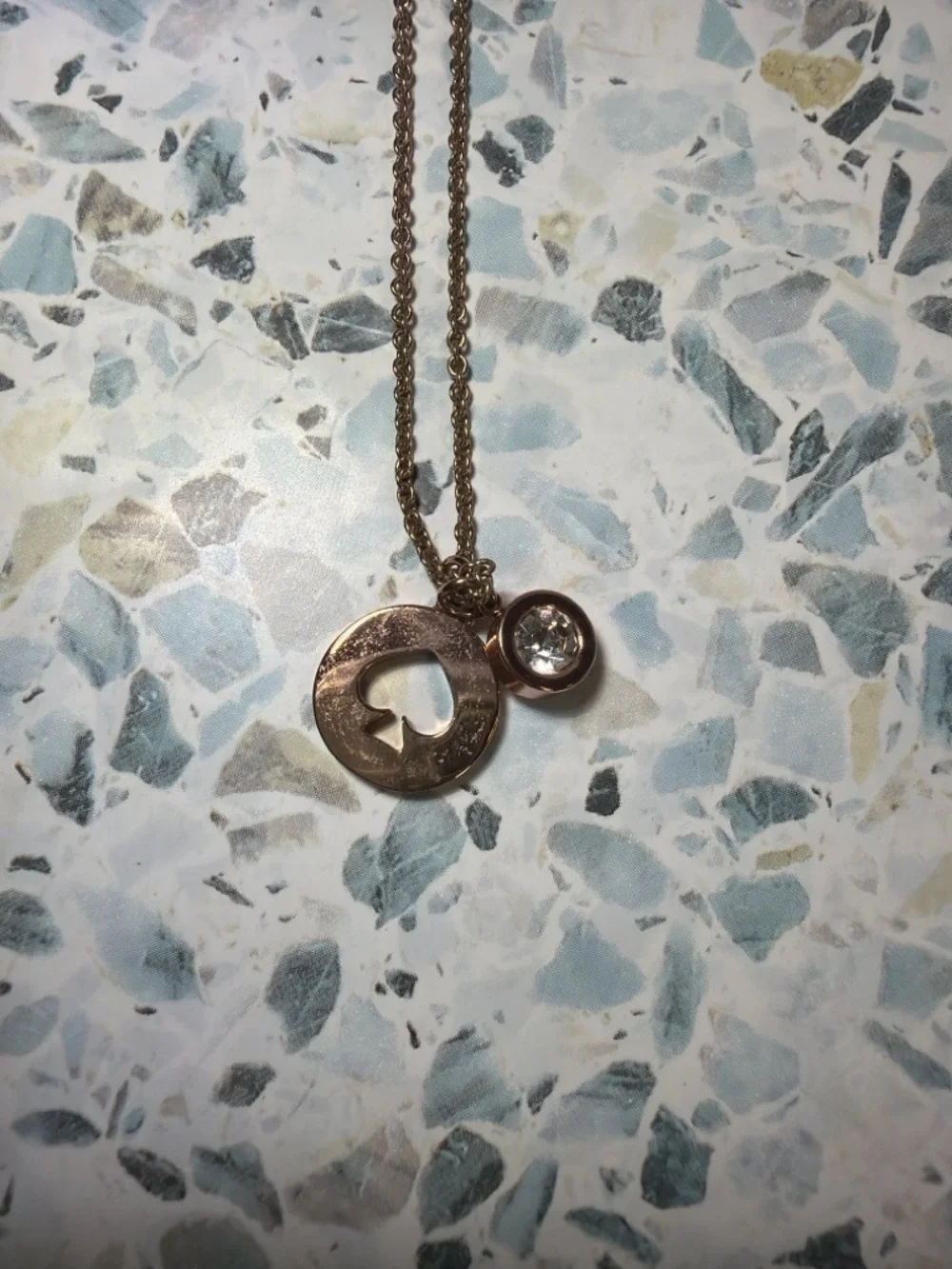 kate spade rose gold spade cutout pendant necklace with crystal charm